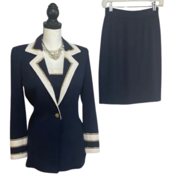 St. John evening suit set Navy Women's Blazer and Skirt Set jacket blazer - Picture 1 of 17